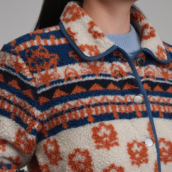Women's Printed Fleece Jacket-Pumice-3