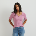 Women's Softline Short-Sleeve Ribbed Henley-Vintage Rose-Regular-C1