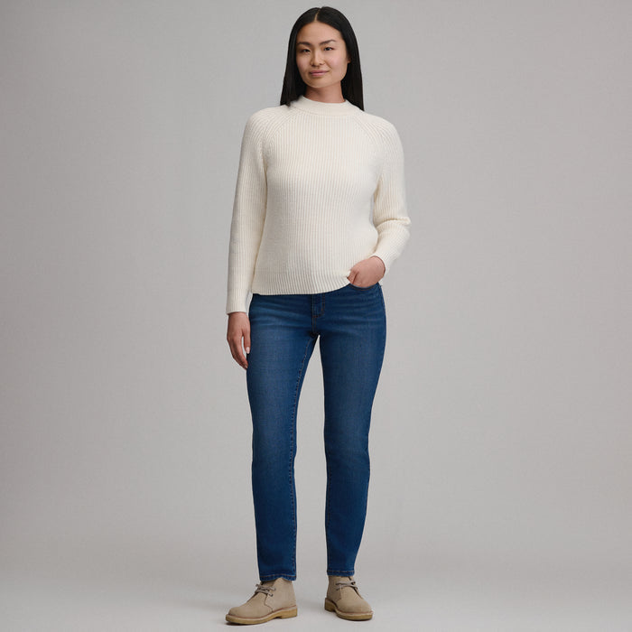 Women's Solid Mock-Neck Sweater-Ivory-8