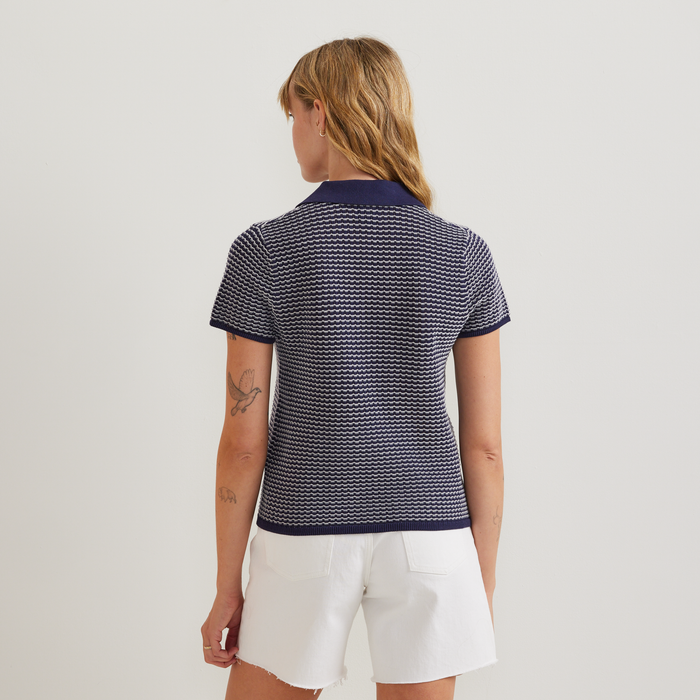 Women's Textured Microstripe Polo Sweater-Brook-Regular-F1