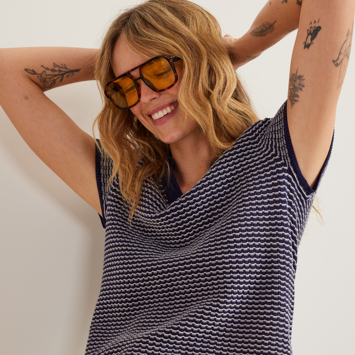 Women's Textured Microstripe Polo Sweater-Brook-Regular-T2