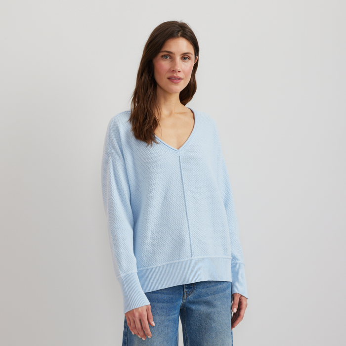 Women's V-Neck Sweater-Pale Blue-Regular-C1