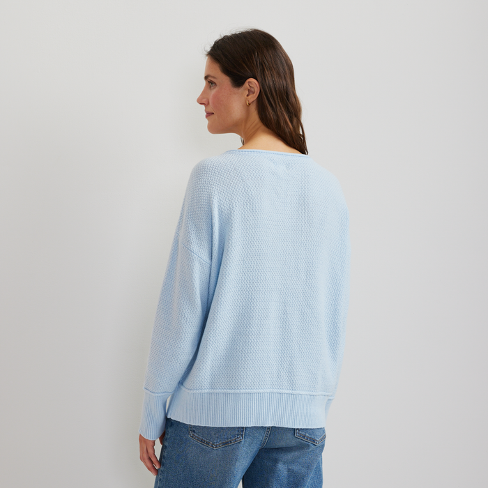 Women's V-Neck Sweater-Pale Blue-Regular-F1