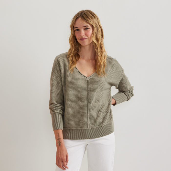 Women's V-Neck Sweater-Sage-Regular-C1