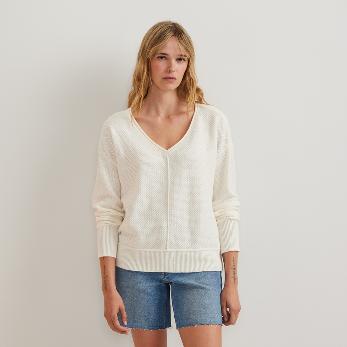 Women's V-Neck Sweater-Ivory-Regular-C1