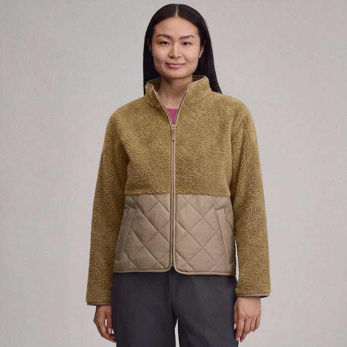 Women's Wander Mixed Media Fleece Jacket-Camel-1