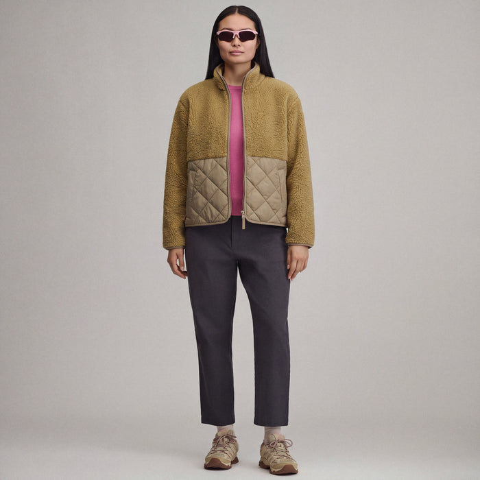 Women's Wander Mixed Media Fleece Jacket-Camel-4