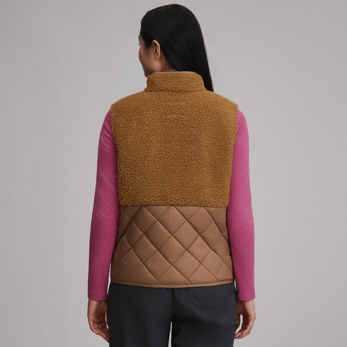 Women's Wander Mixed Media Fleece Vest-Camel-2