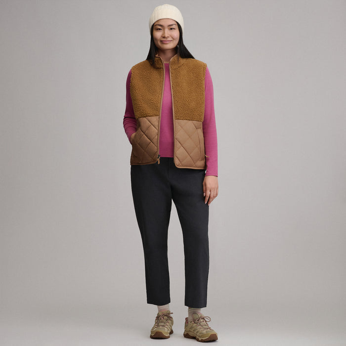 Women's Wander Mixed Media Fleece Vest-Camel-4