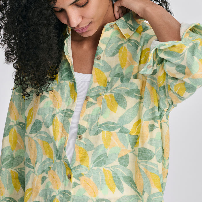 Women's Woven Printed Cotton LS Slub-Lmdrp-3