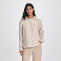 Women's Woven Stripe Cotton LS Slub-Natural-1
