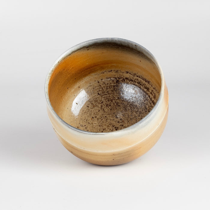 Inside of Wood Fired Tea Bowl #5 by Lilith Rockett, a one of a kind porcelain matcha bowl.