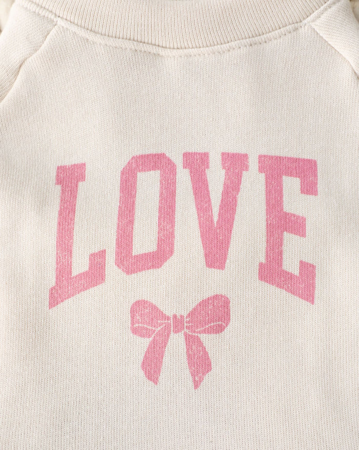 Soft and playful love-themed dog sweatshirt for Boston Terriers, Cavaliers, and Shih Tzus. Great for casual wear.